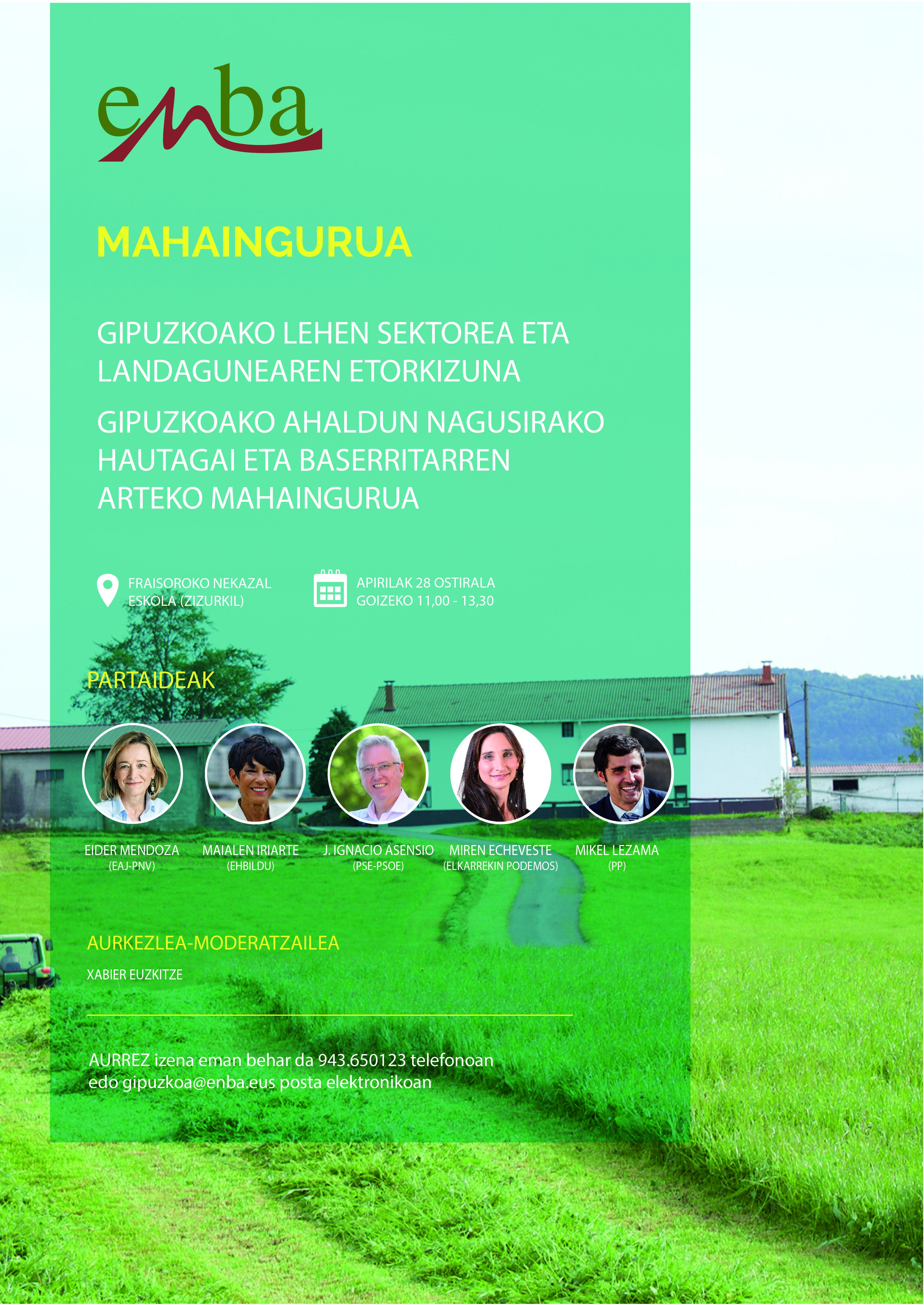 ENBAk, Gipuzkoako Ahaldun Nagusirako hautagai guztiekin ospatuko du MAHAINGURUA