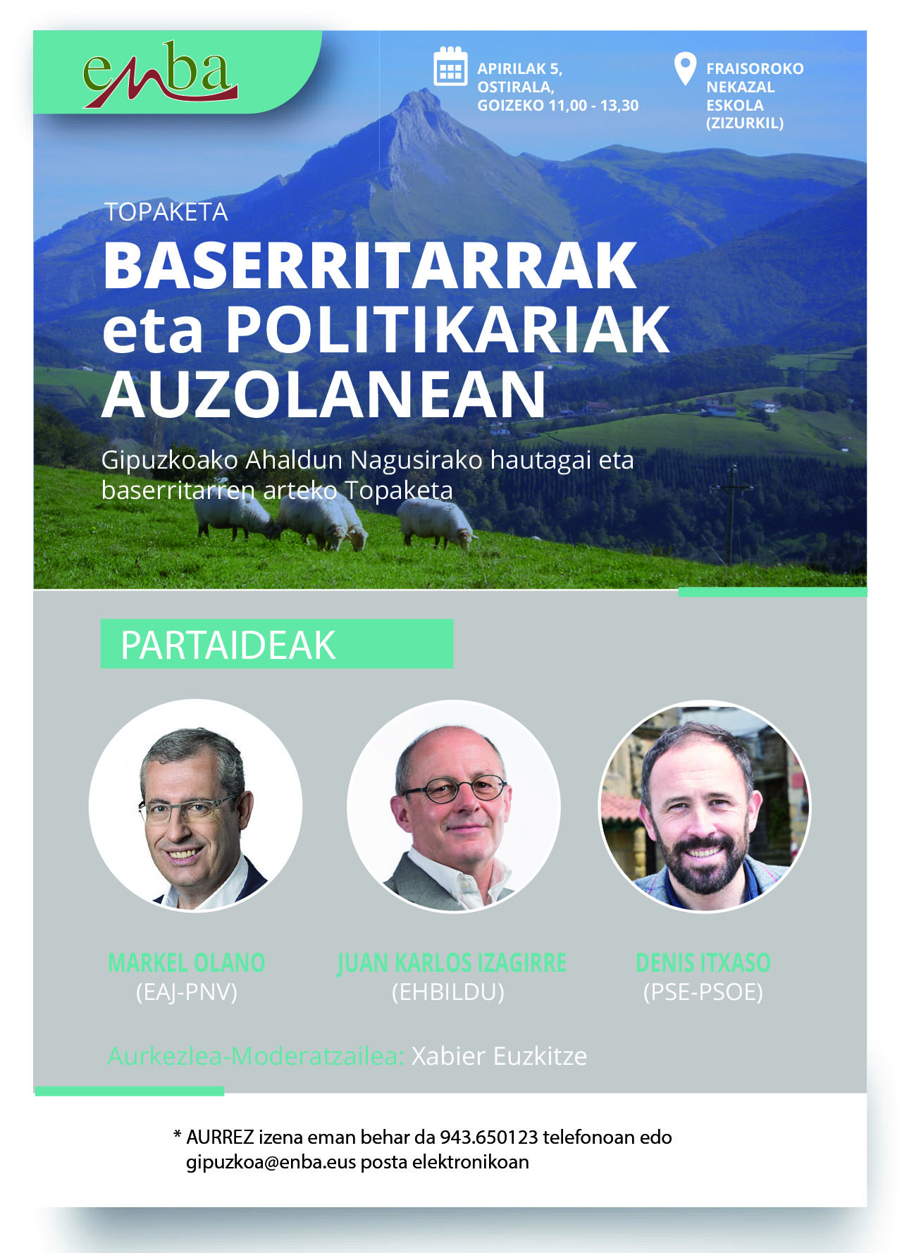 ENBA organiza un Encuentro entre candidatos a diputado general y baserritarras.